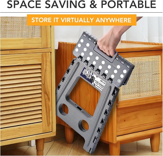 Delxo 16 Inch Folding Step Stool,Foldable Stool for Adults with Safety Lock,Portable Collapsible Plastic Stepstool,Non Slip Folding Stools for Kitchen Bathroom Bedroom Up to 400LBS,(Dark Grey 1PC)
