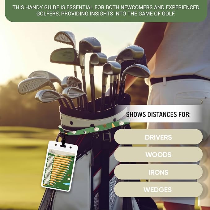 Sunsella Golf Club Range Chart & Golfing Rules Reference Guide | Club Yardage Distance Finder | Ideal Golf Bag Accessory & Golf Practice | Training Aids | Made in USA | Pocket Sized 3.54 in x 5.12 in