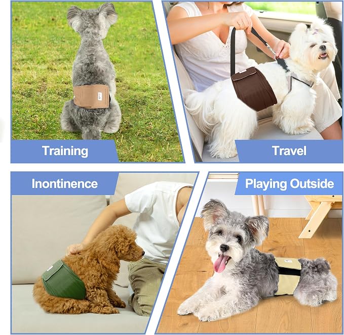 5 Pack Dog Diapers Male Reusable, Premium Belly Bands for Male Dogs, High Absorbing Male Dog Pee Wraps for Doggie in Incontinence or Excitable Urination and Training Gray,Green,Brown XXL
