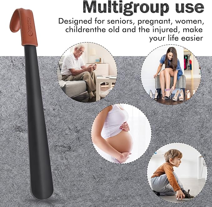 ZOMAKE Shoe Horn Long Handle for Seniors Men Women,Metal Long Shoehorn for Boots,16.5" Shoe Spoon Helper