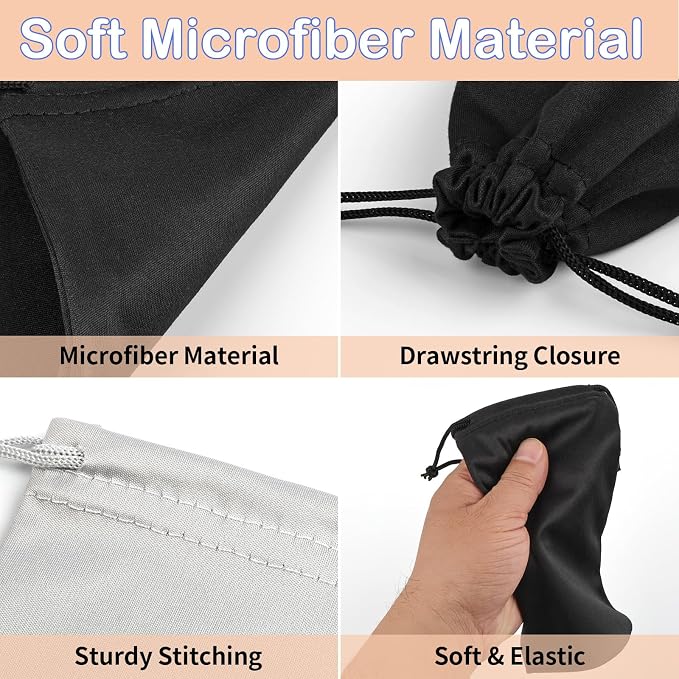6 Pcs Premium Microfiber Sunglasses Pouch Bag, Glasses Case Soft Multicolor | With 2 Cleaning Cloths, Drawstring Storage Pouch for Phone, Eyeglass Holder, Eyewear