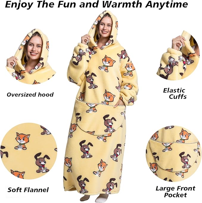 Blanket Hoodie, Long Hooded Blanket Sweatshirt as Birthday Gifts for Women Men, Long Wearable Blanket for Women Men.