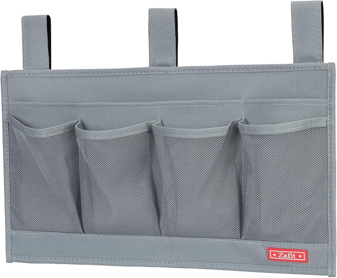 Zafit Hanging Bedside Caddy, Bedside Storage Organizer for Magazine, Phone, Remote control (6 Pockets-Grey)