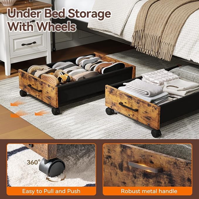 Wooden Under Bed Storage Drawer with Wheels for Space-Saving Storage | Ideal for seasonal clothing, extra blankets, shoes and everyday household essentials