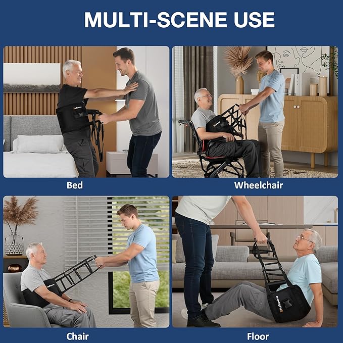 Transfer Sling with 10 Non-Slip Padded Handles – Lift Assist Gait Belt with Safety Waist Strap for Elderly & Injured – Bed, Wheelchair & Floor Transfers, Supports 330 lbs