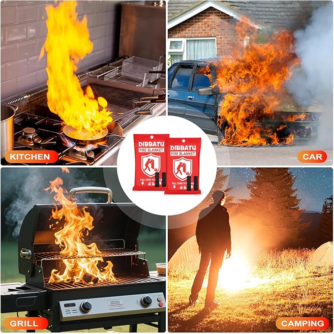 Fire Blanket for Home and Kitchen,Emergency for Small Fire,Reused,Easy Use | Emergency for House Fireplace Car Grill BBQ, Clean No Mess, Stand High Temperature Fibre, Never Expires, for Everyone,2 pcs