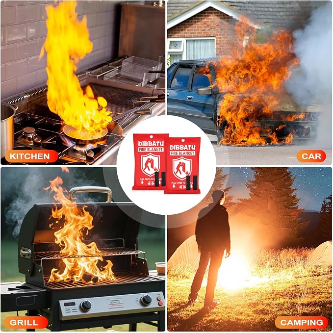 Fire Blanket for Home and Kitchen,Emergency for Small Fire,Reused,Easy Use | Emergency for House Fireplace Car Grill BBQ, Clean No Mess, Stand High Temperature Fibre, Never Expires, for Everyone,4 pcs