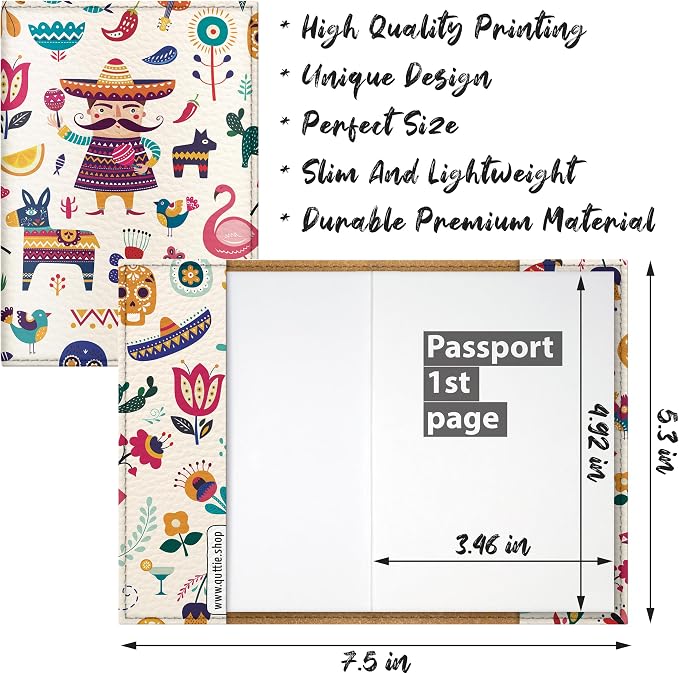 Passport Cover for Kids, Women and Men, Cute Travel Passport Holder (Mexico Pattern)