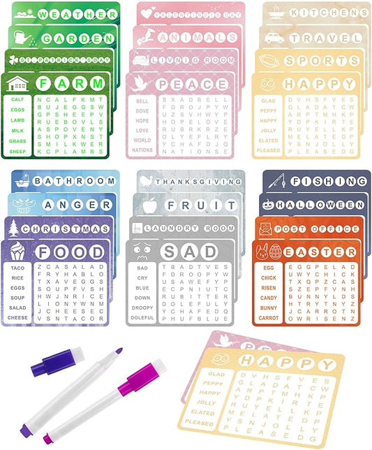 12 Pcs Reusable Word Search Cards for Dementia Game -Dementia Activities for Seniors - Large Print Word Search Books - Alzheimer's Products for Dementia Patients - Elderly Alzheimer's Toys