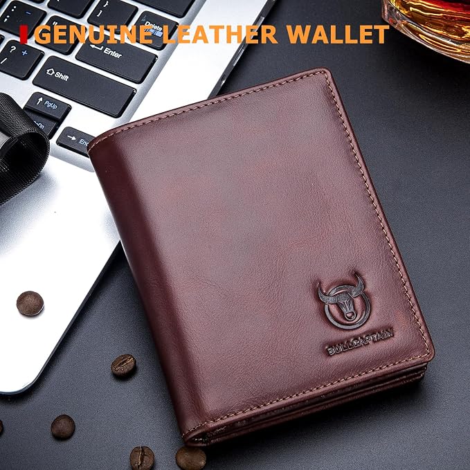 BULLCAPTAIN Large Capacity Genuine Leather Wallet for Men QB-027 | Bifold Wallet,RFID Blocking,Credit Card Holder,15 Card Slots,Special Expandable Design,gift choice