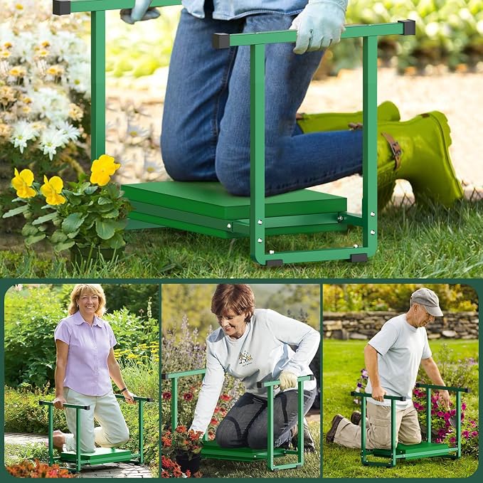 Garden Kneeler and Seat, 10.2" Stable and Save Anti-Tipping with Handle | Multifunctional Gardening Stool for Seniors Kneeler Bench, Gardening Gifts for Women, Seniors Grandparents, Green