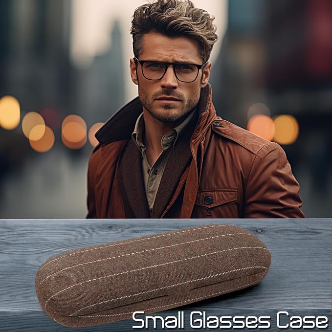 MyEyeglassCase Men Small Glasses case - Eyeglasses Hard Shell Holder Pouch & Cloth-Reading Slim & Narrow Case Heavy Duty