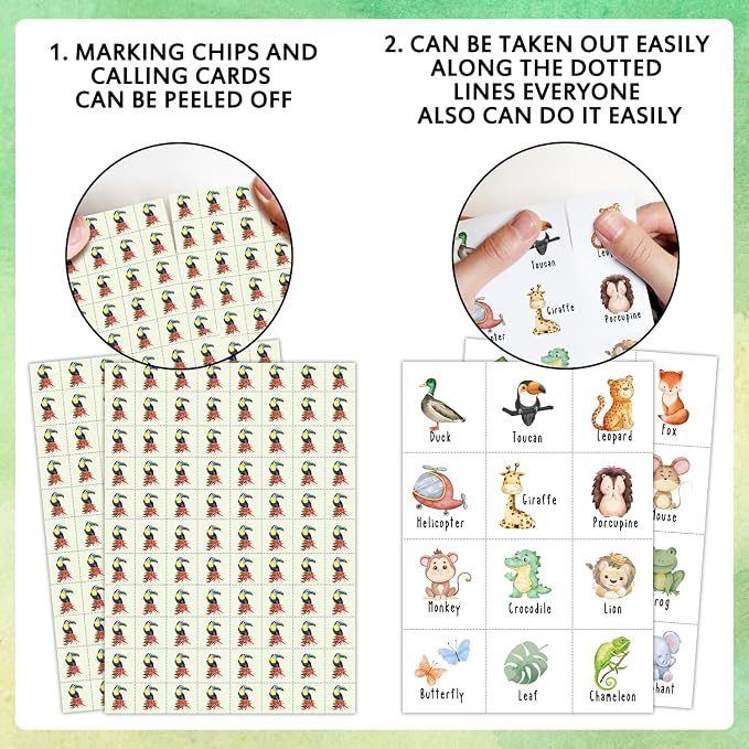 Safari Bingo Game Cards 24 Players Jungle Animals Themed Birthday Bingo Game for Adults Family Vacation, Tropical Party Favors Zoo Animal Activities Supplies/04