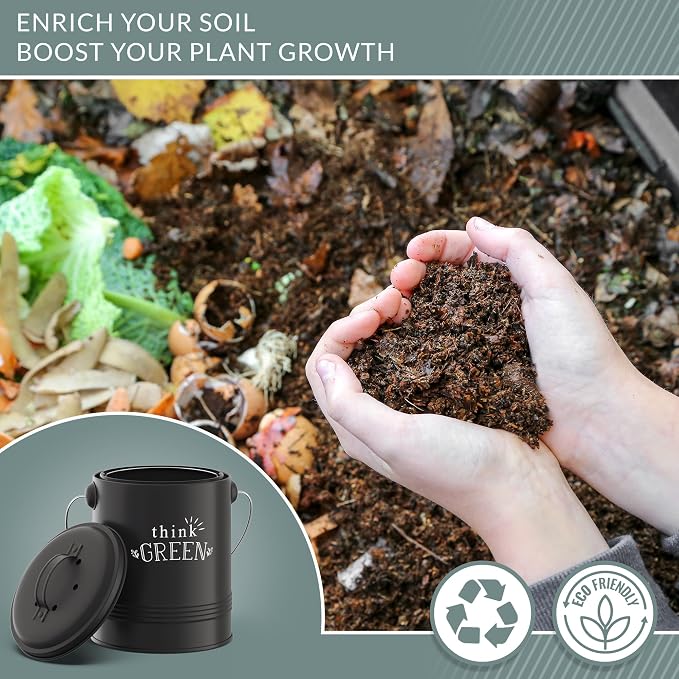 Barnyard Designs 1.2 Gallon Kitchen Counter Compost Bin with Lid (Black) | Countertop Composter with Smell-Absorbing Filters and Removable Inner Bucket; Food Waste Pail for Easy Cleaning