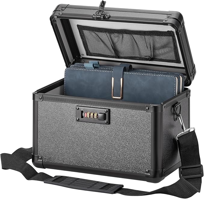 LOCKCURX Lock Box - Security Combination Lock Box, Locking Storage Case for Personal Items and Medicine, Childproof Lockable Lockbox for Home/Office/School, 11.2x7.4x6.8 Inch, Black