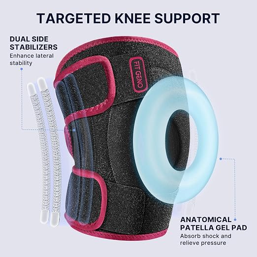 Fit Geno KneeXpert Knee Brace with Side Stabilizers & Patella Gel Pad – Adjustable Compression Support for Knee Pain Relief, Meniscus, ACL, Arthritis, Sports, Running - M/L