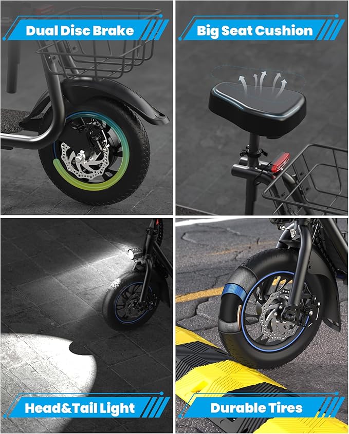 Gyroshoes Electric Scooter with Seat for Adults & Teens, 550W Powerful Motor, 20-Mile Range, Speed up to 18.6MPH, Ample Storage for Pets & Cargo, Electrically-Powered Motor Scooters