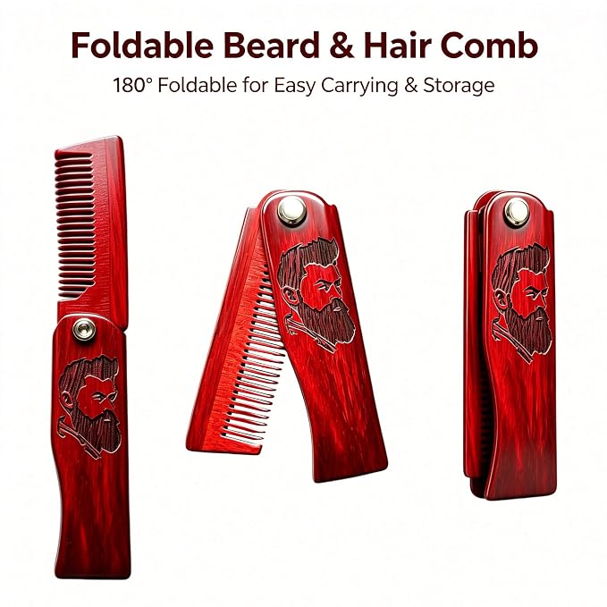 Beard Brush Set for Men | with 100% Boar Bristle Black Walnut Wood Beard Brush, Foldable Beard Brush, Foldable Scissors, Beard Comb