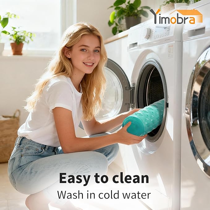 Yimobra Non Slip Bathtub Mat 40 x 16 Inch, Extra Long Shower Mat with Drain Holes, Machine Washable Baby Bath Mats, Strong Suction Cups for Bathroom Floor, Clear Green