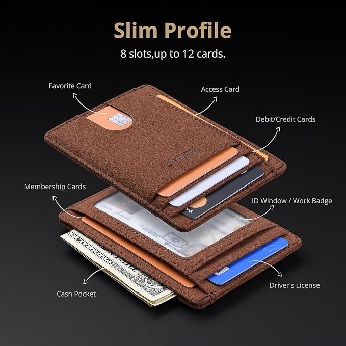 Buffway Slim Minimalist Front Pocket RFID Blocking Leather Wallets for Men and Women - At Sahara Coffee