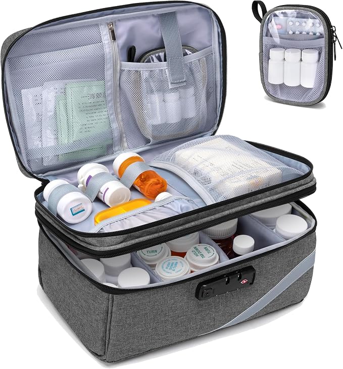 Trunab Medicine Storage Bag with Combination Lock, Pill Bottle Organizer | Lockable Travel Medication Carry Case for Medicine Box, Prescription, Vitamins, Supplements or Medical Supplies