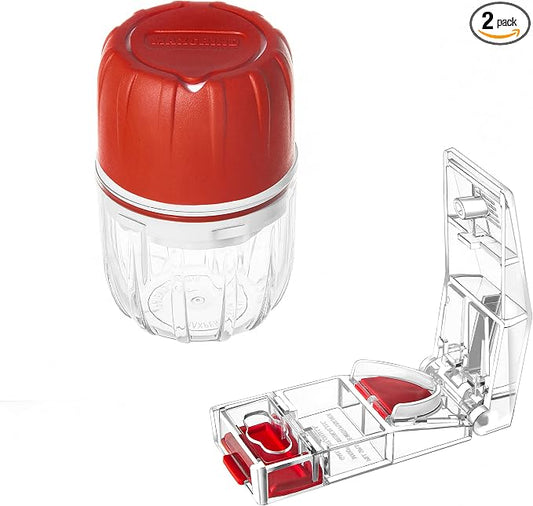 MAXGRIND Pill Grinder MAXSPLIT Pill Splitter Combo Package - Pill Crusher Grinder Fine Powder - Safety Guard Pill Splitter with Puncher - Pill Cutter for Small Pills, Large Tablets, Vitamins (Red)
