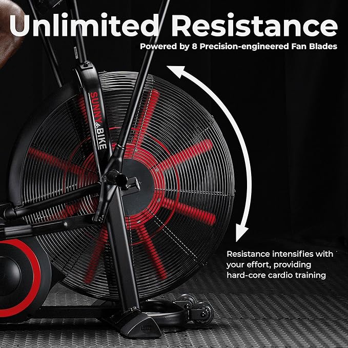 Sunny Health & Fitness Premium Smart Cross-Training Fan Bike, Air Resistance Cardio Machine w/330lb Capacity for Intensive Home Workout, Customizable Monitor w/Free SunnyFit App Connection-SF-B223018