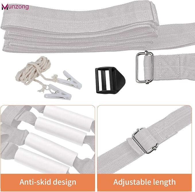 Munzong Bed Ladder Assist 160 Inch, Grey Pull Up& Sit Up Assist Device, Assistive Bedside Straps w/ 5 Handle, Portable Rope Beds Ladder Helper for Elderly Senior Injury Handicap Patient Pregnant(4 m)