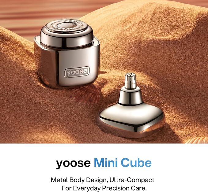 yoose 2-in-1 Grooming Tool for Men – Mini Electric Shaver & Nose Hair Trimmer, Alloy Unibody, Compact & Travel Ready, IPX7 Waterproof, USB-C Rechargeable for Quick Touch-Ups, Yellow