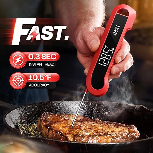 0.3 Sec Instant Read Meat Thermometer Digital for Cooking, Red | ±0.5℉ Precision, Food Thermometer for Grilling, Air Fryer, Smoker, BBQ Essentials, Kitchen Gadgets, Gift for Dad Him