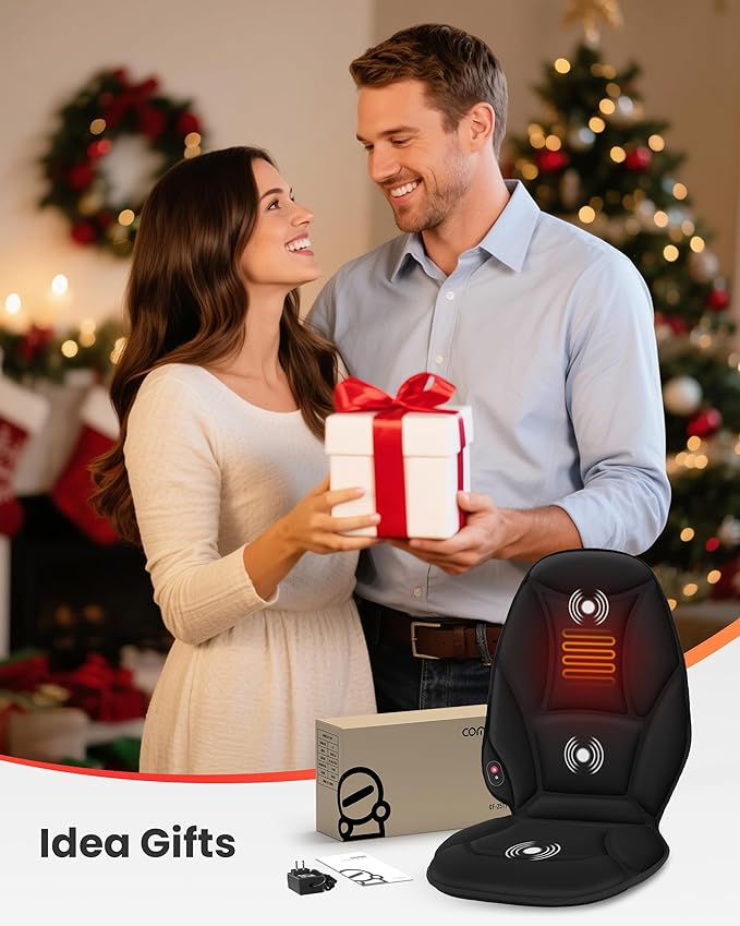 COMFIER Vibration Back Massager with Heat, Heated Massage Chair Pad, Massage Seat Cushion, Chair Massager pad, seat Warmer 5 Vibrating Modes & 2 Heat Levels, Ideal Gifts for Men Women