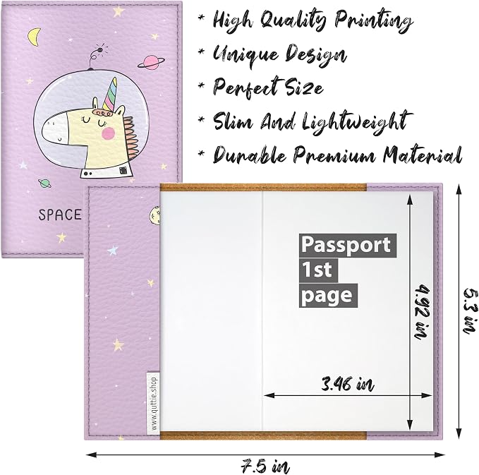 Passport Cover for Kids, Women and Men, Cute Travel Passport Holder (Space Unicorn)