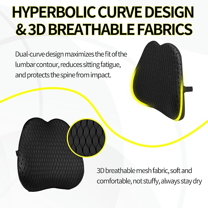 Lumbar Support Pillow for Office Chair,Memory Foam Back Lumbar Support Pillow,Relieve Back Pain,3D Breathable Fabric&Shoulder Strap Fixation,Back Support for Office Chair/Wheelchair/Car(Black)