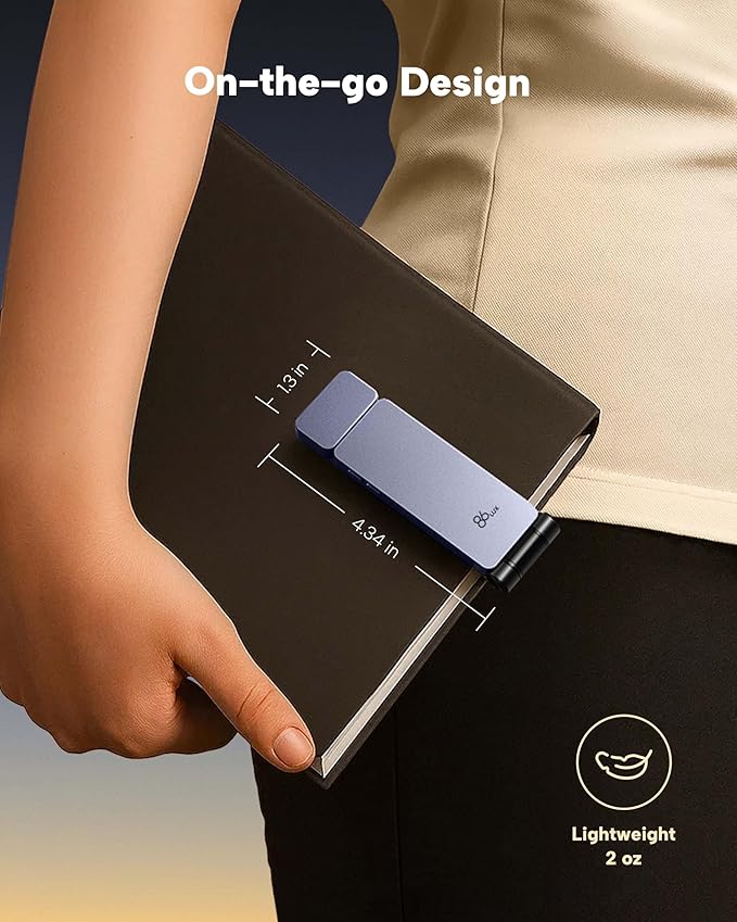 86lux Book Light, Rechargeable Clip-On LED Reading Light for Bed & Night Use - 3 Color Temperatures with Stepless Dimming, Ultralight Bookmark Design for Kids, Book Lovers, Purple