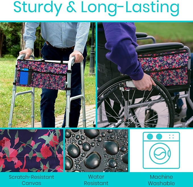 Vive Walker Bag - Accessories Wheelchair Basket Pouch (Water Resistant) - Seniors Caddy Accessory Attachment for Folding, Rolling Walkers - Carry Storage Carrier Tote - Lightweight, Universal Size