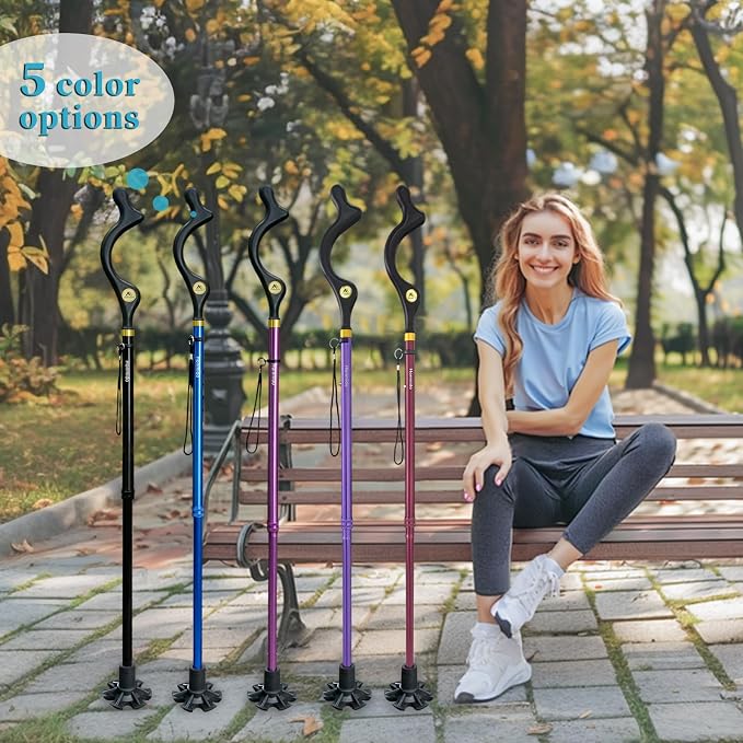 Walking Cane Foldable for Men & Women Seniors for Balance,Self Standing Folding,Height Adjustable Anti-Slip Lightweight Alloy Walking Stick for Travel Mobility Aid