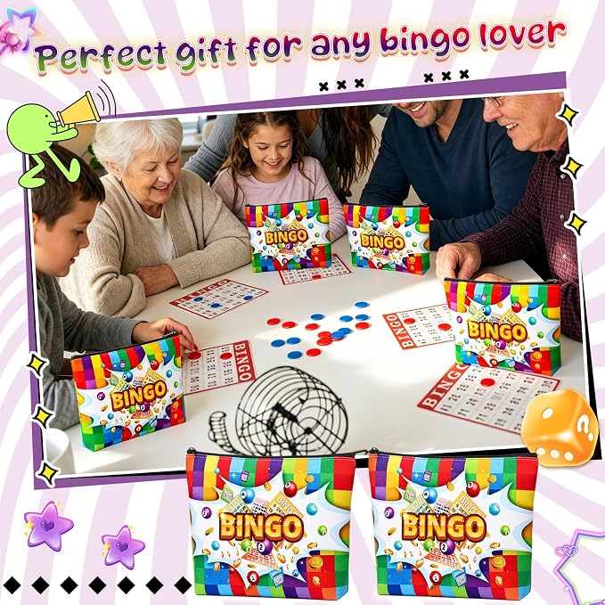 12 Pcs Bingo Gifts Makeup Bags Bingo Game Lover Gifts Travel Zipper Pouch for Seniors Mom Grandma Women Players