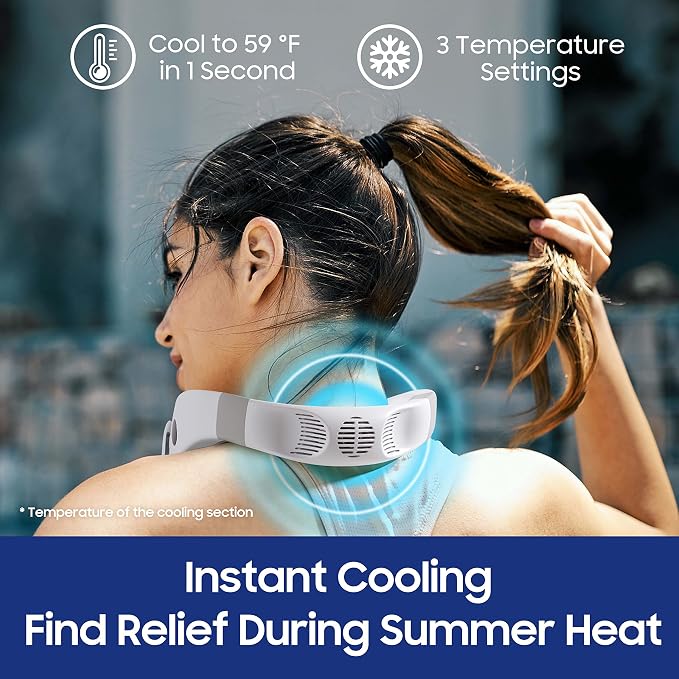 HomePlus Cooling Neck Fan, 2-in-1 Neck Air Conditioner Portable Rechargeable, Wearable Personal Fan, 4400mAh Large Battery, Ergonomic Design, White