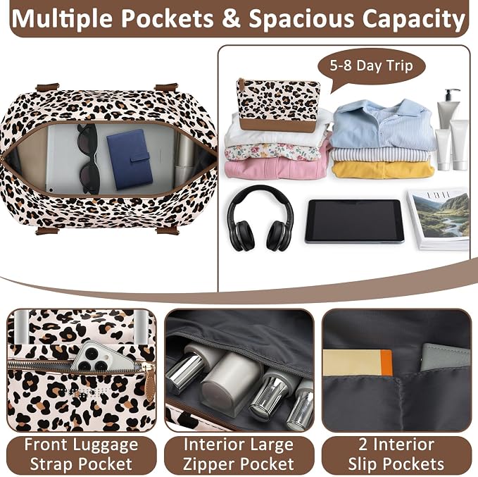 ELONGRIVER Travel Duffle Bag for Women, Weekender Bags, Hospital Bag for Labor Delivery,Lightweight Tote Duffel Overnight Bag with Luggage Sleeve,Airplane Travel Bags with Toiletry Bag,X-Large,Leopard