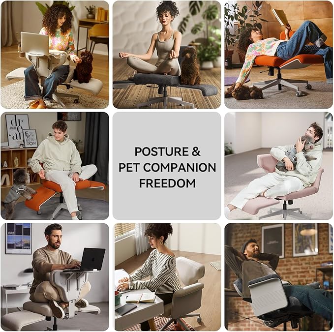 Newtral Freedom-X Criss Cross Chair with Wheels & Amrests- Cross Legged Office Chair with Laptop Tray, Multi-Position Recliner Chair, Adjustable Ergonomic Chair, Relax, Work from Home