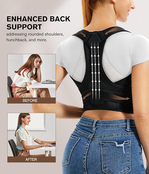 URSEXYLY Back Brace and Posture Corrector for Women and Men, Lightweight Shoulder Straightener Adjustable Full Back Support,Back Pain Relief Spine Corrector (Black, M/L)