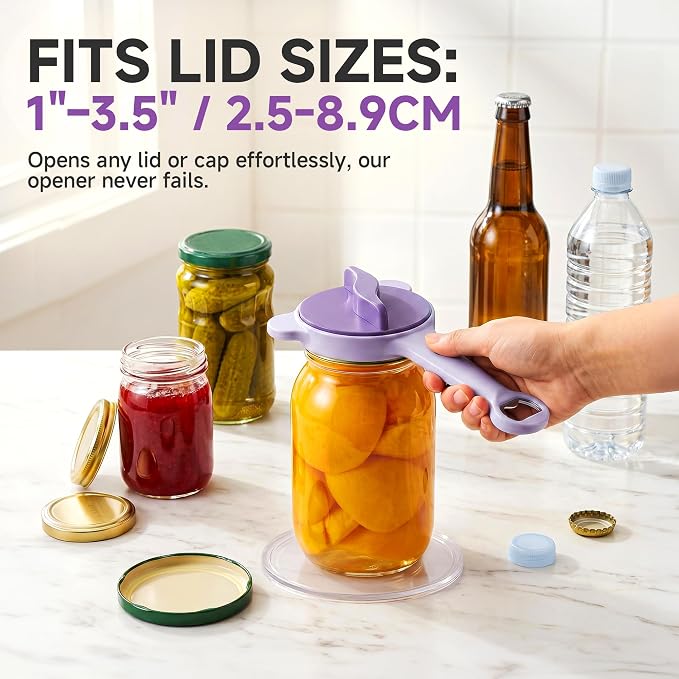 2026 Upgraded 4-in-1 Jar Opener - Adjustable Stainless Steel Lid Remover for Seniors & Arthritis Sufferers, Fits Kitchen Jars, Bottles & Cans Purple(2Pcs)