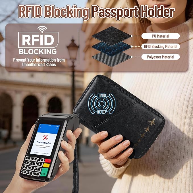 Family Passport Holder for 4 Travel RFID Blocking Passport Holder | With Clear Passport Cover, Anti-Theft, PU Material, Travel Document Organizer, Green