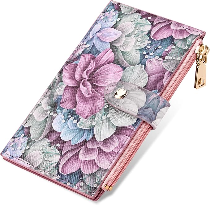Travelambo RFID Wallet Women Large Size Bifold Multi Card Wallet Case with Zipper Pocke Credit Card Holder for Women