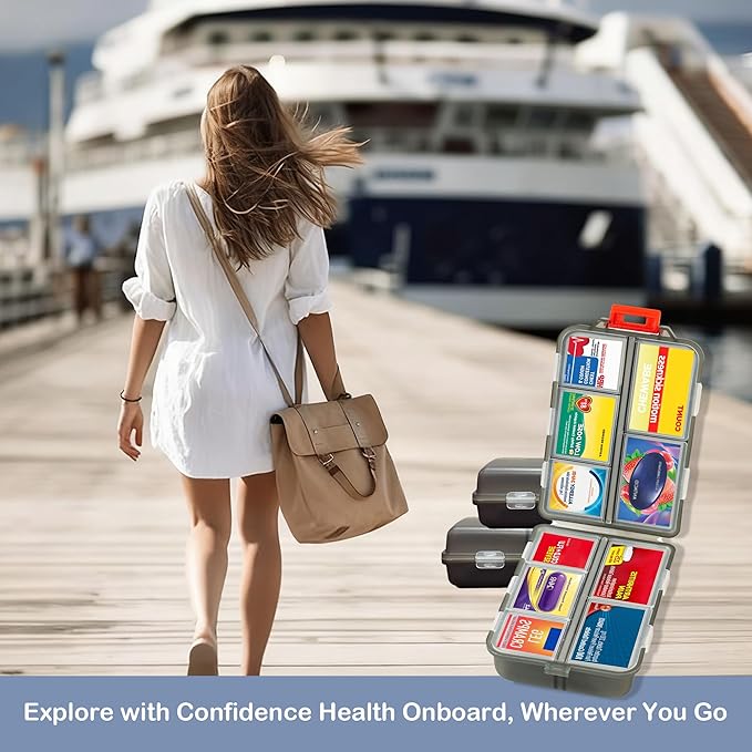 2026 New Extra Large Pill Box with Medicine Labels Travel Essentials Daily Med Container Mini Medication Organizer Storage Organizer Case 7 Day Pill Organizer(Grey)