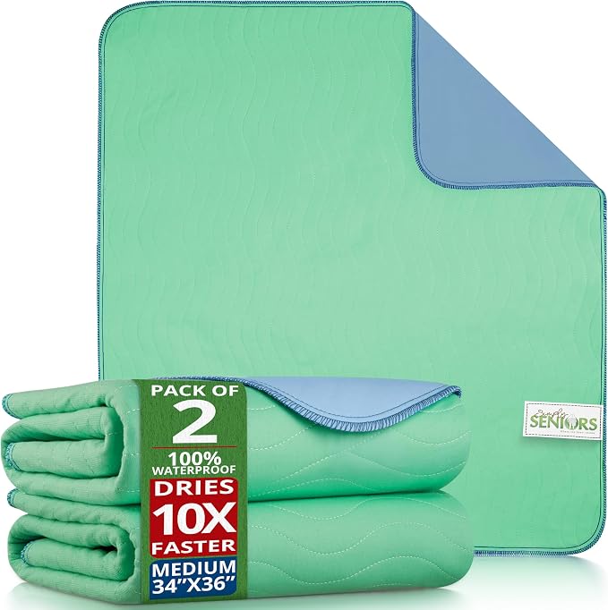 Bed Pads Washable Waterproof 34"x36"- Pack of 2 Incontinence Bed Pads | Washable Pee Pads for Adults - Dementia Products for Elderly & Elderly Assistance Products - Reusable Pee Pads for Dogs & Kid