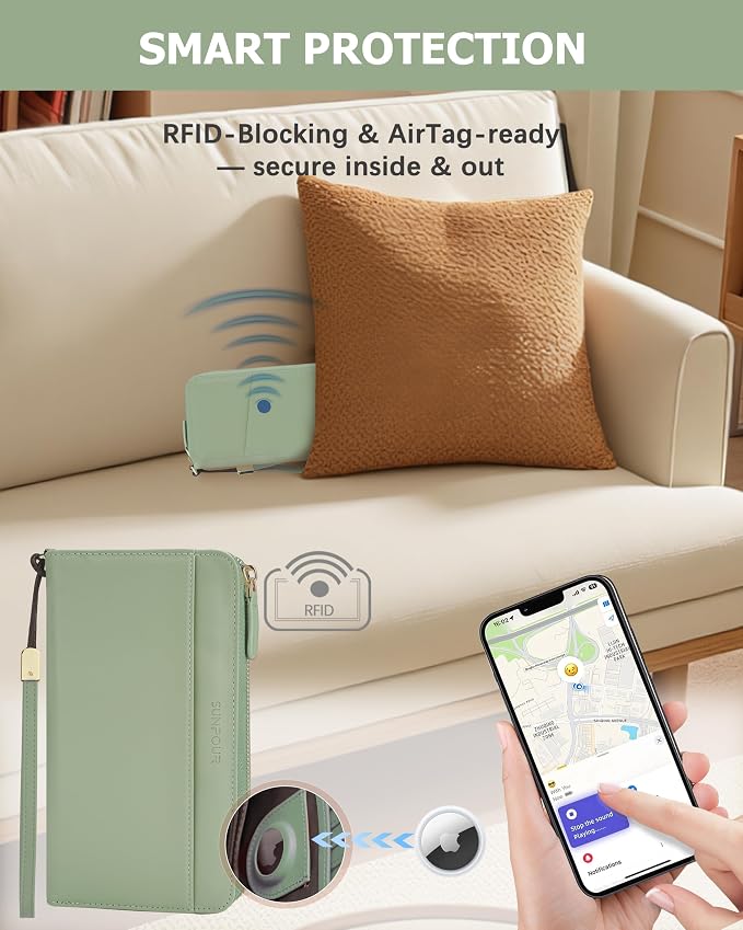 Large Travel Wallet for Women | RFID Blocking Zipper Wallet,Passport Holder Clutch with Wristlet