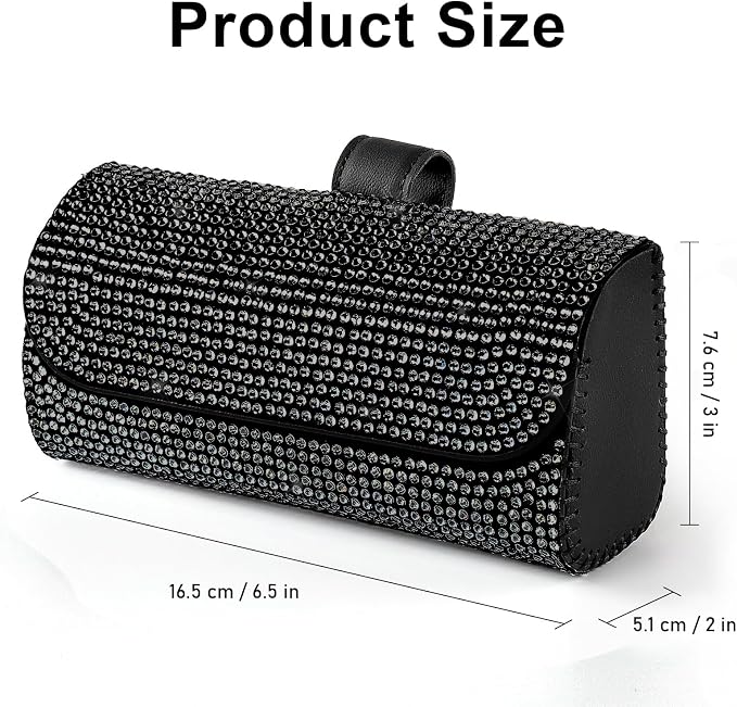 Accmor Bling Sunglasses Holder for Car Sun Visor, Sparkling Auto Glasses Clip Case Eyeglasses Protective Box, PU Leather Car Sunglass Storage Organizer for Truck, SUV, RV (Black Crystal)
