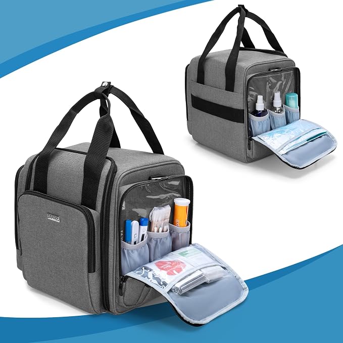 BAFASO Large Pill Bottle Organizer with 4 Inner Removable Pouches, Gray | Medicine Bag Come with Shoulder Strap, BAG ONLY.
