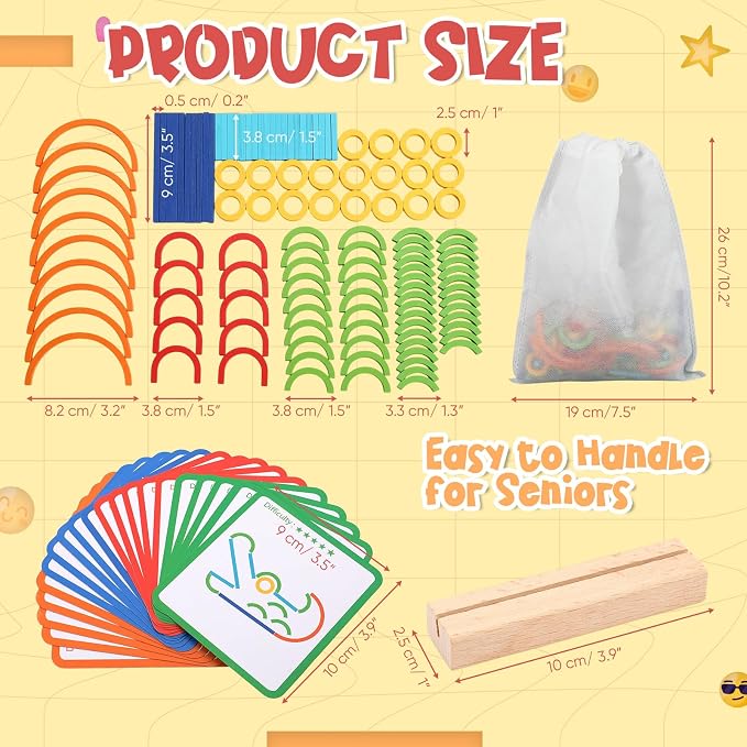 142 Pcs Wooden Pattern Blocks Set for Seniors Dementia for Seniors Memory Matching Games Alzheimers Products Cognitive Toys for Elderly Dementia Patients Older Adults